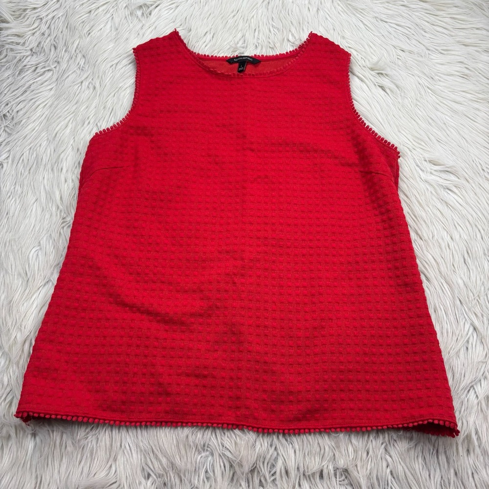 Banana Republic Women's L Red Grid Textured Tulip Back Blouse Top Preppy Career